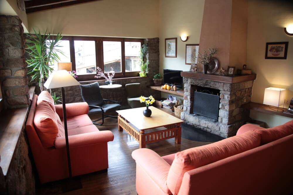 Sala d'estar amb xemeneia de pedra